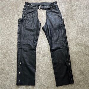 Harley Davidson XL Black Leather Chaps with Cinch Belt